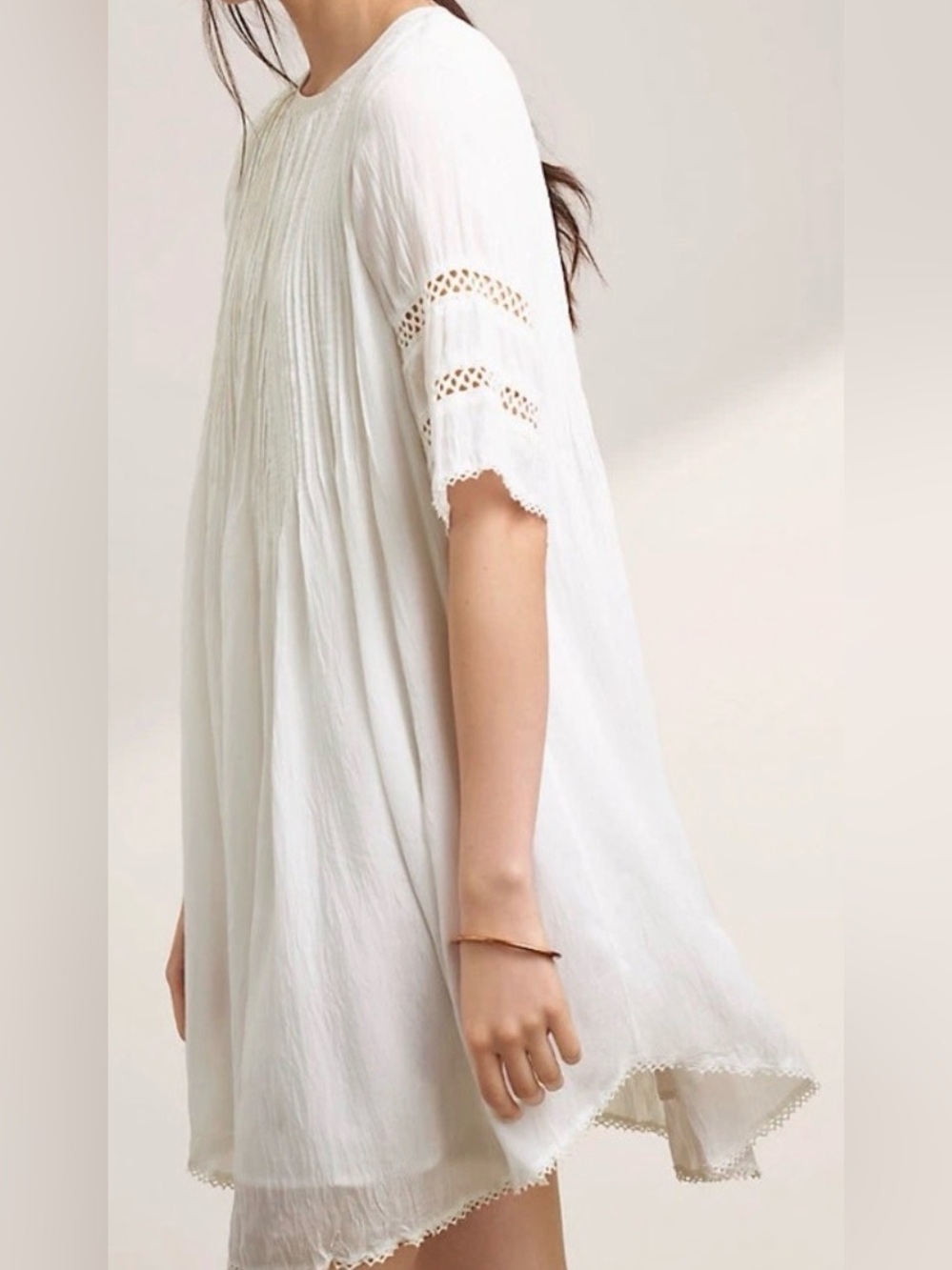 WILFRED Sonore peasant baby doll lined mini dress tunic flowy silk modal pintuck